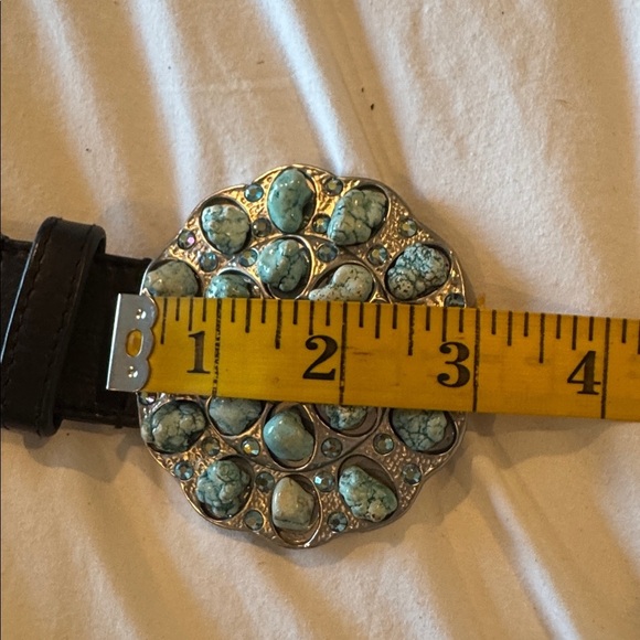 Genuine turquoise stones Elegant Black leather belt